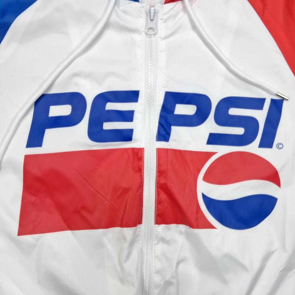 Pepsi Jacket Womens Medium Red White Blue Hooded Full Zip Logo Windbreaker - Picture 3 of 16